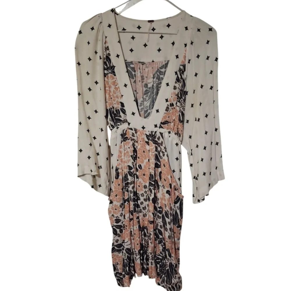 Free People Tallula White Print Long‎ Sleeve Mini Dress